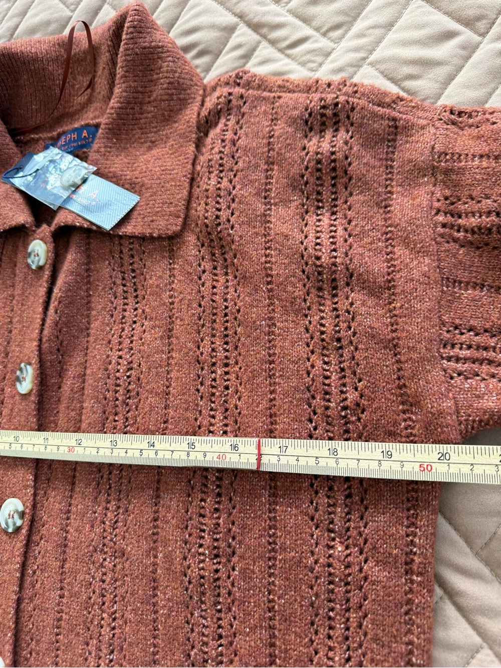 Joseph Rust Openwork Button-Up Collared Knit Cardigan - Picture 6 of 9